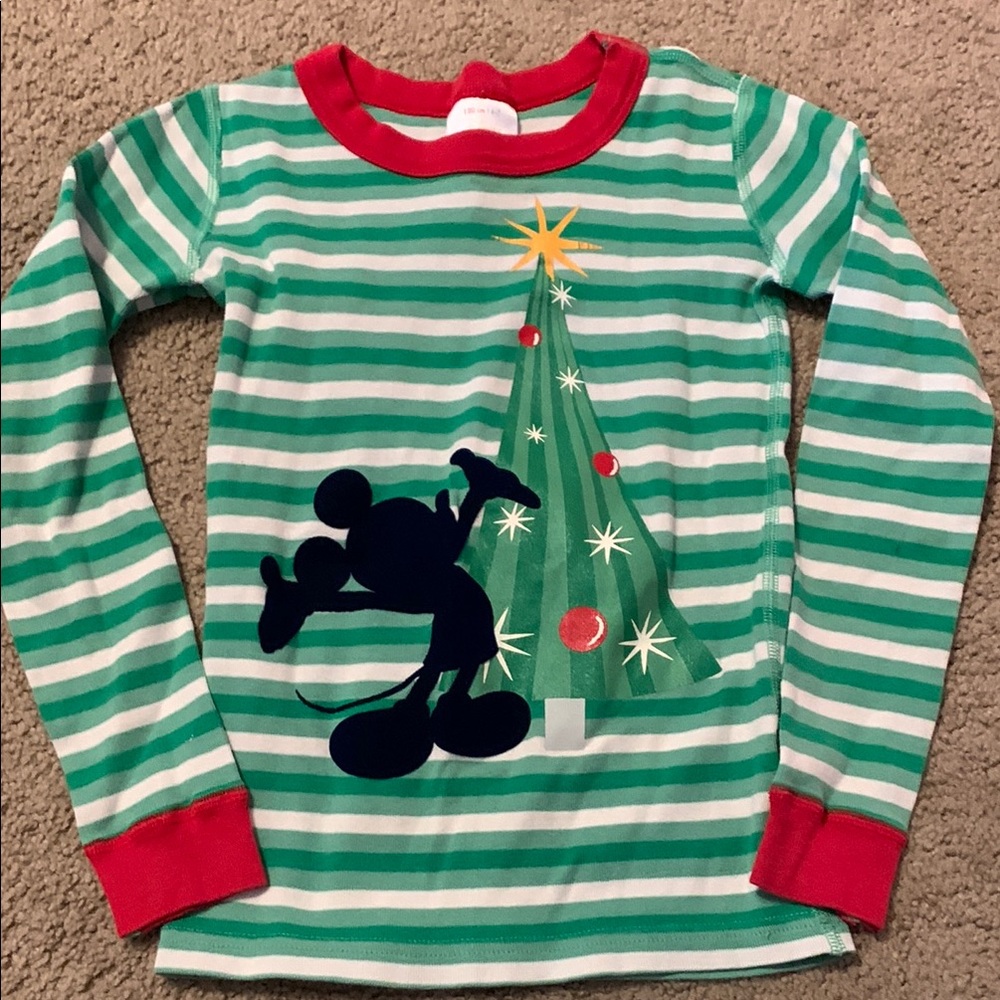 Hanna Andersson Pajama Top Disney Christmas Res Green Mickey Mouse size 120 6 7